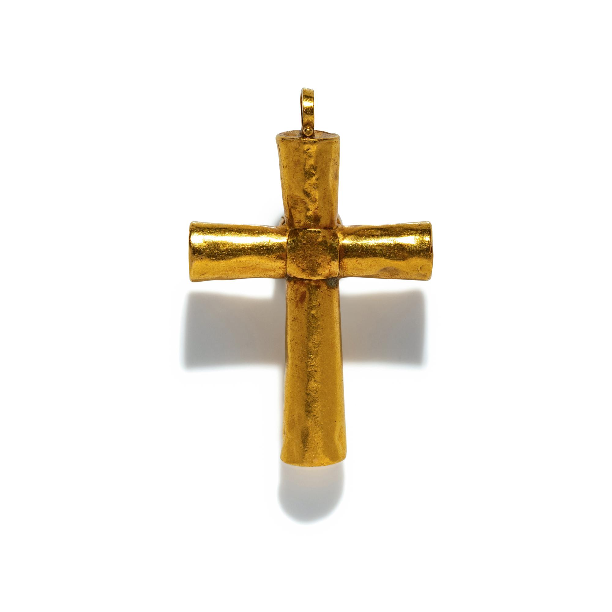 A Byzantine Gold and Garnet Cross Pendant