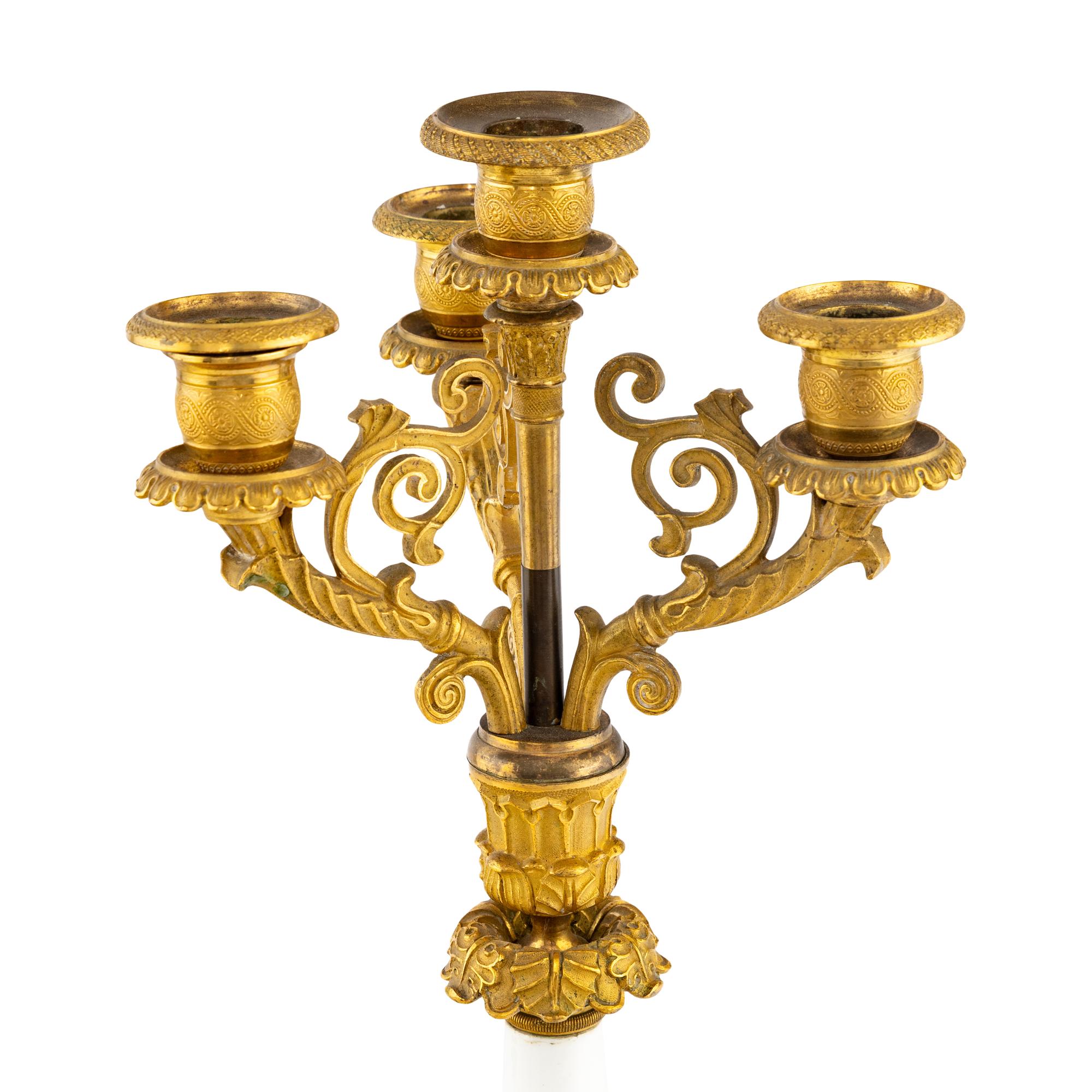 An Empire Gilt Bronze and Enamel Candelabrum