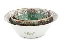 Three Chinese Export Porcelain Punch Bowls