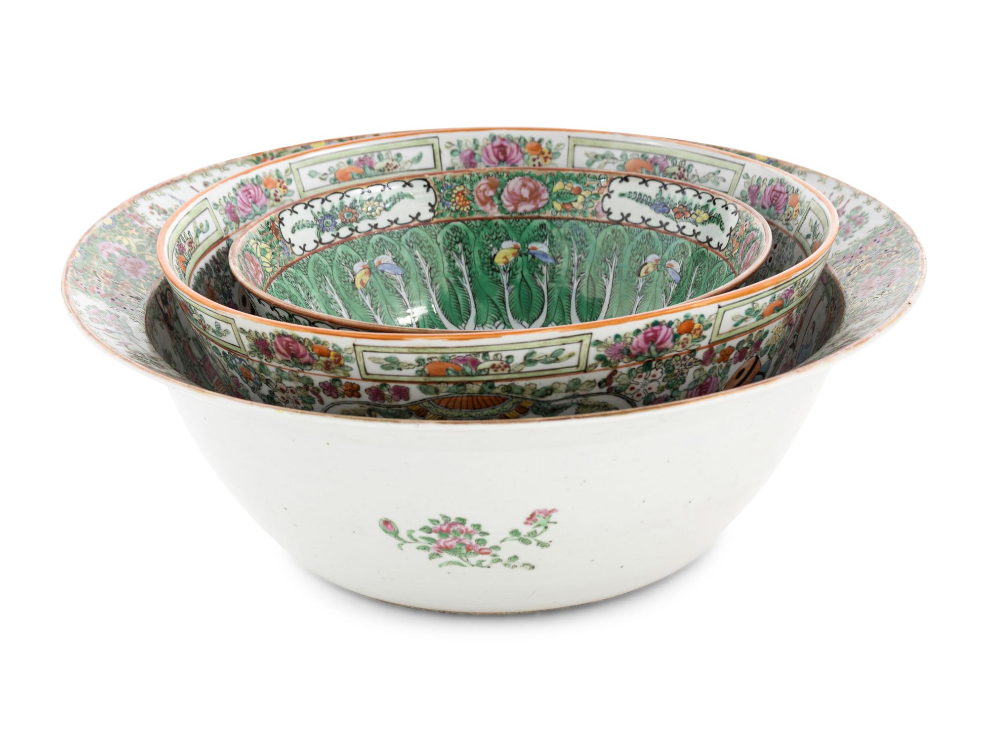 Three Chinese Export Porcelain Punch Bowls