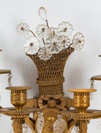 A Pair of Neoclassical Style Gilt-Bronze and Glass Four-Light Sconces
