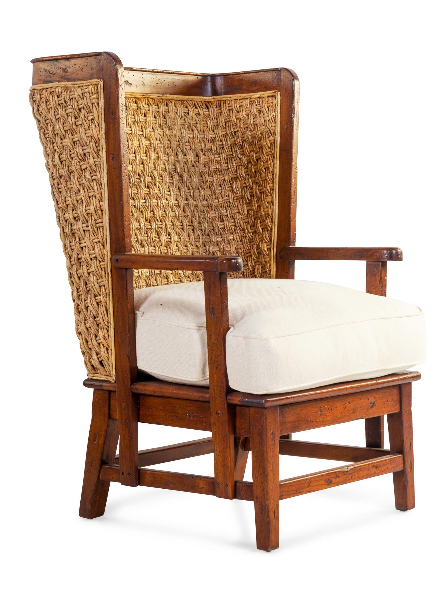 A Set of Four British Colonial Style Woven-Back Armchairs