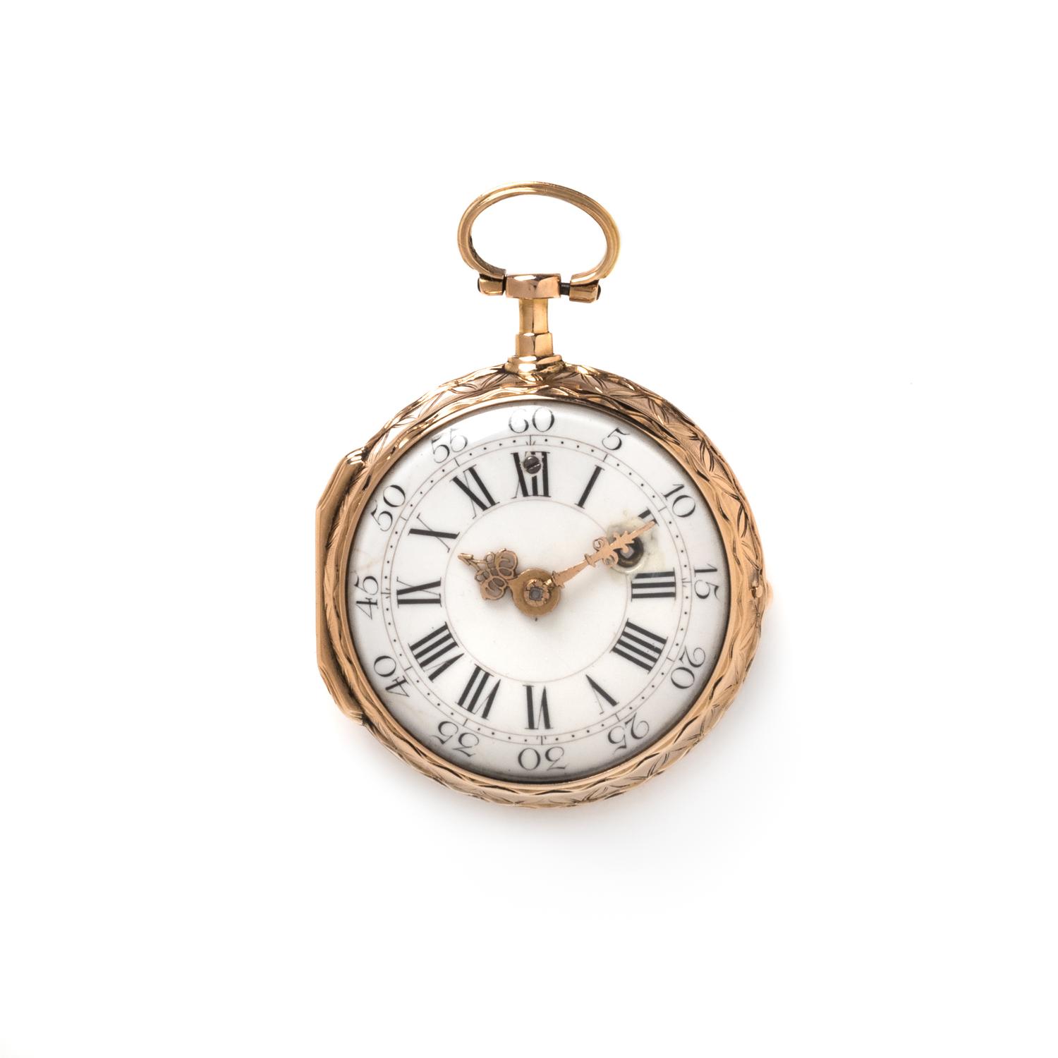 GILT-METAL OPEN FACE POCKET WATCH