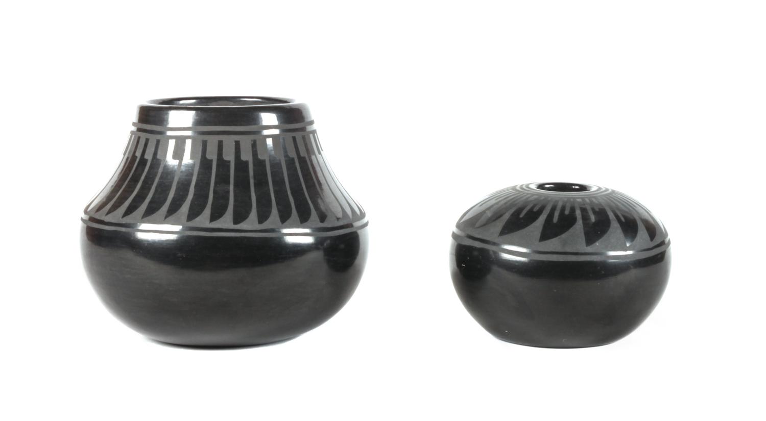 Two Minnie Vigil (Santa Clara, b. 1931) Blackware Vases Height of larger 6 x diameter 5 1/2 inches