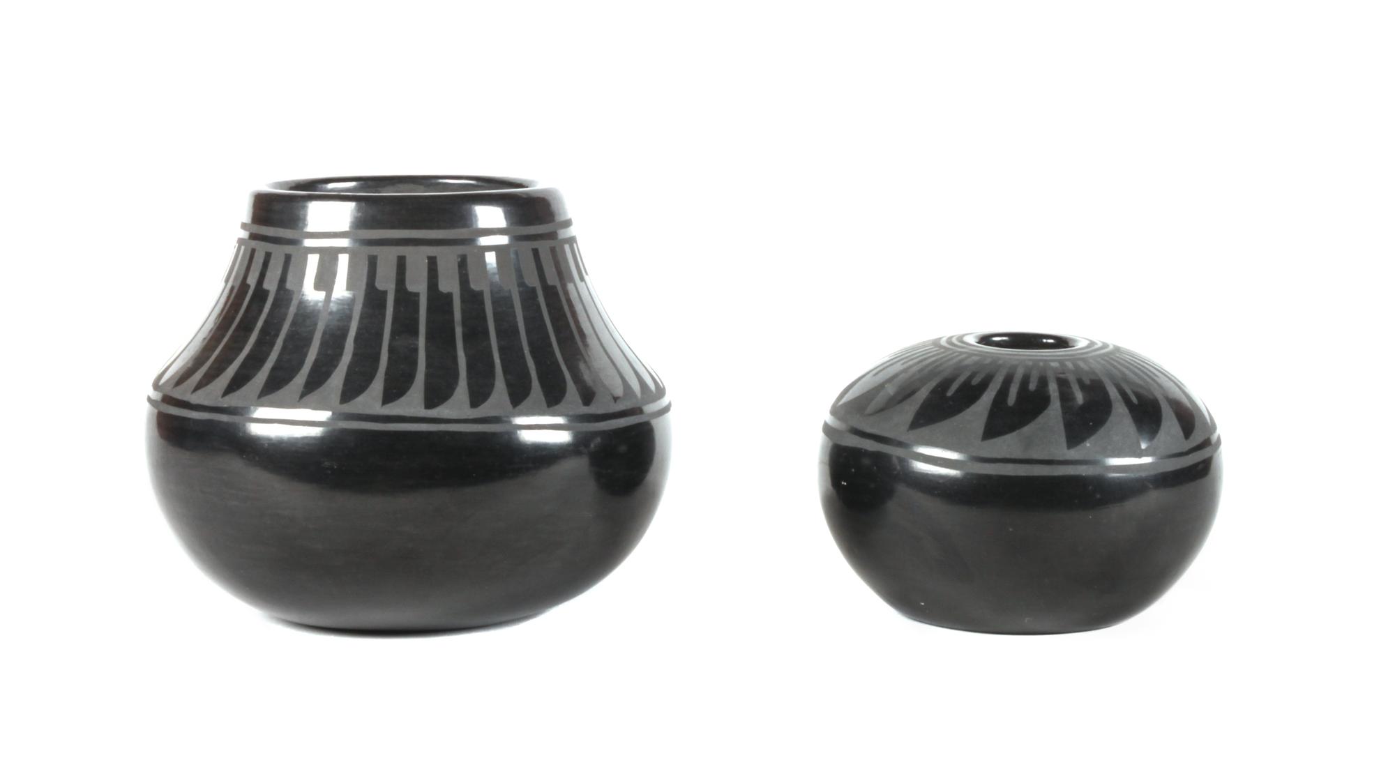 Two Minnie Vigil (Santa Clara, b. 1931) Blackware Vases Height of larger 6 x diameter 5 1/2 inches
