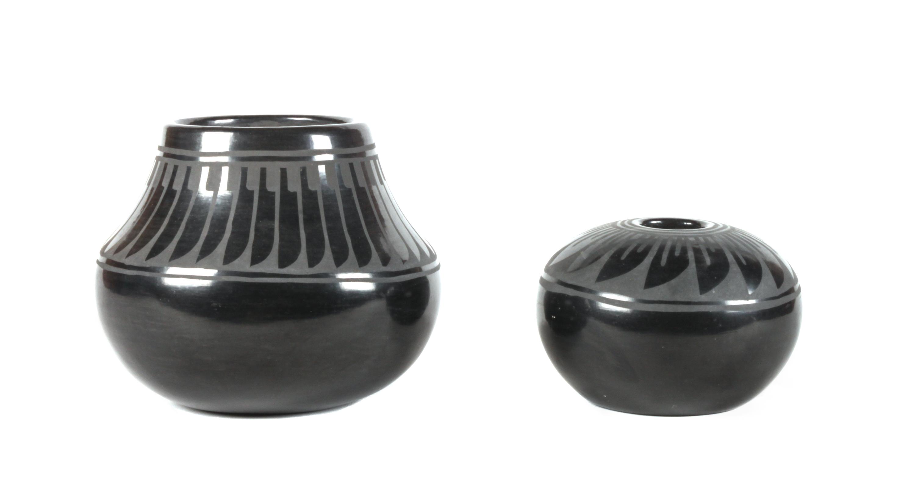 Two Minnie Vigil (Santa Clara, b. 1931) Blackware Vases Height of larger 6 x diameter 5 1/2 inches