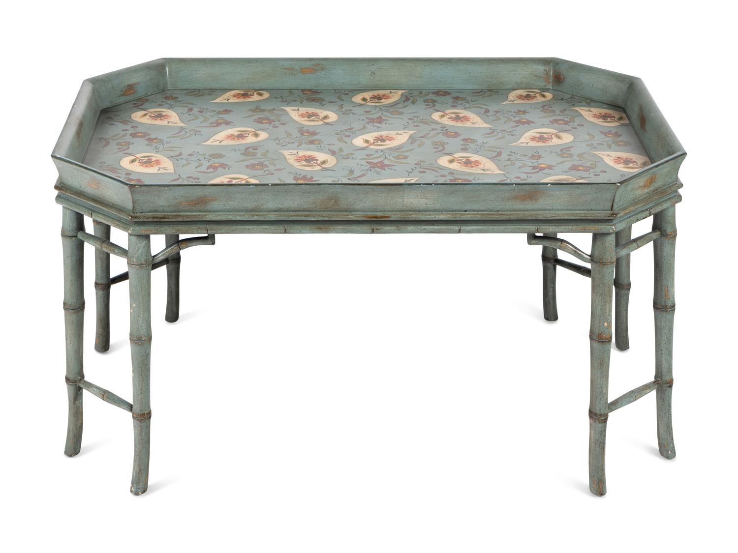 A Georgian Style Blue Japanned Low Table