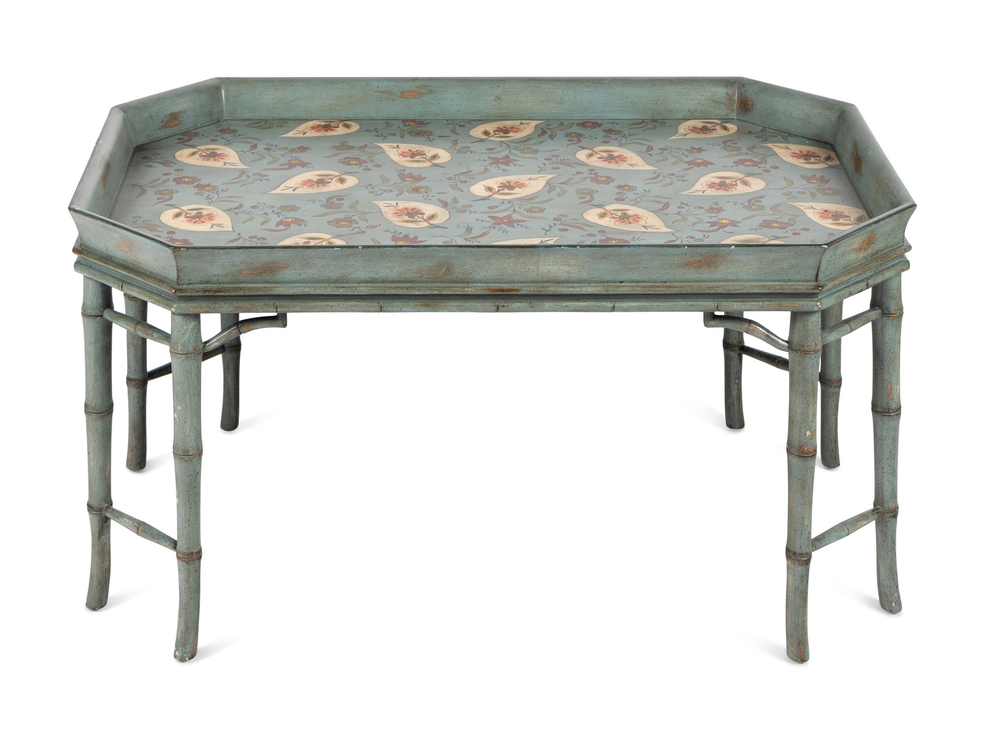 A Georgian Style Blue Japanned Low Table