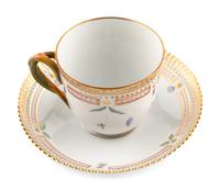 A Set of Eight Royal Copenhagen Flora Danica Porcelain Teacups and Saucers