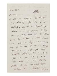DARWIN, Charles (1809-1882). Autograph letter signed (“Charles Darwin”) to Lady Dorothy Fanny Nevill (“Madam”), Down, Bromley, Kent, 27 November [1861]. 4 pages, 8vo (203 x 127 mm), on a bifolium. Creased.