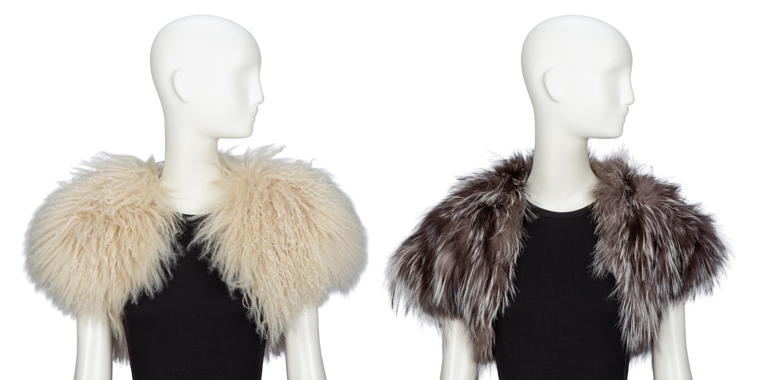 TWO DESIGNER FUR SHRUGS