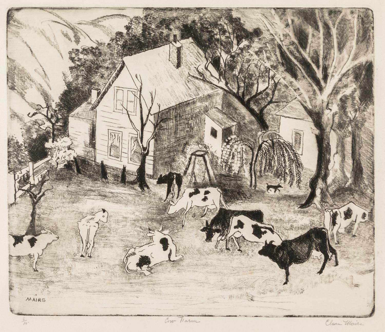 Clara Mairs, (American, 1878-1963), A group of three works:Baby Moses, Cow Farm, and Shadrack, Meshack, Abednego