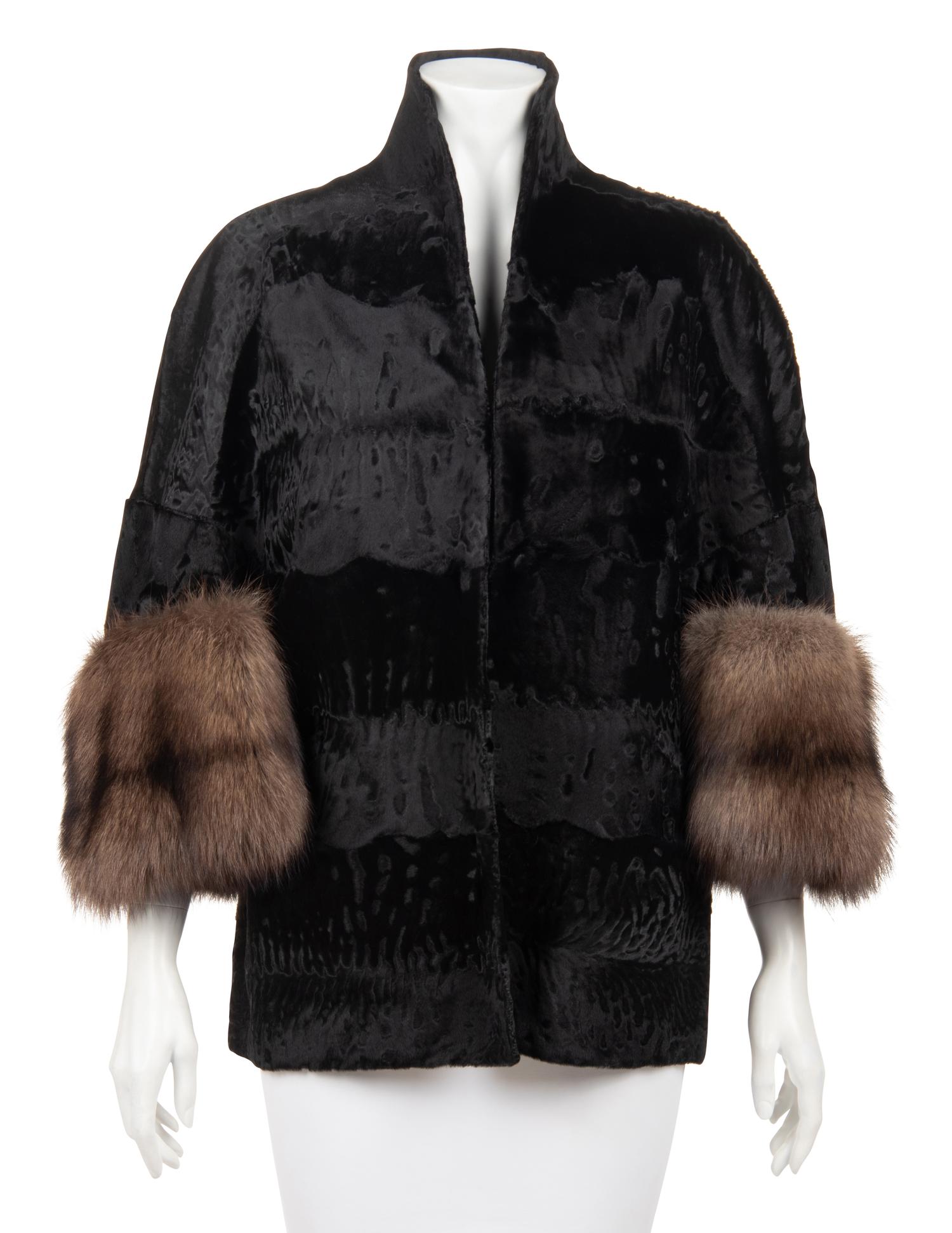 Ralph Rucci Broadtail Jacket with Fisher Fur Cuffs