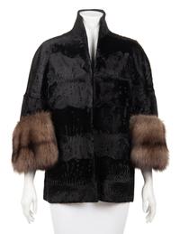 Ralph Rucci Broadtail Jacket with Fisher Fur Cuffs
