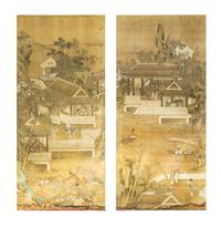 Two Ink and Color on Paper Paintings LIKELY 19TH/EARLY 20TH CENTURY Height 78 5/8 x width 34 5/8 inches. — LIKELY 19TH/EARLY 20TH CENTURY