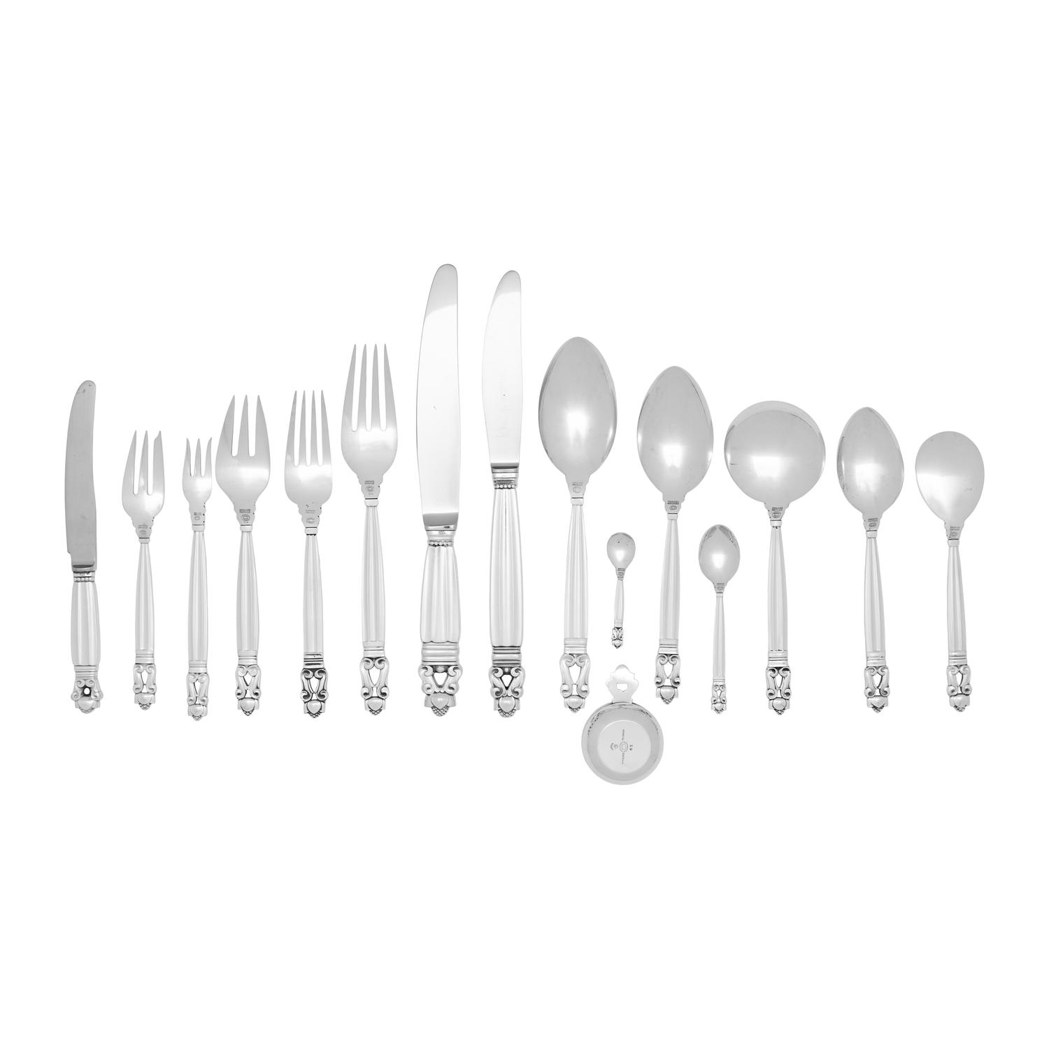 An Extensive Georg Jensen Acorn Silver Flatware Service