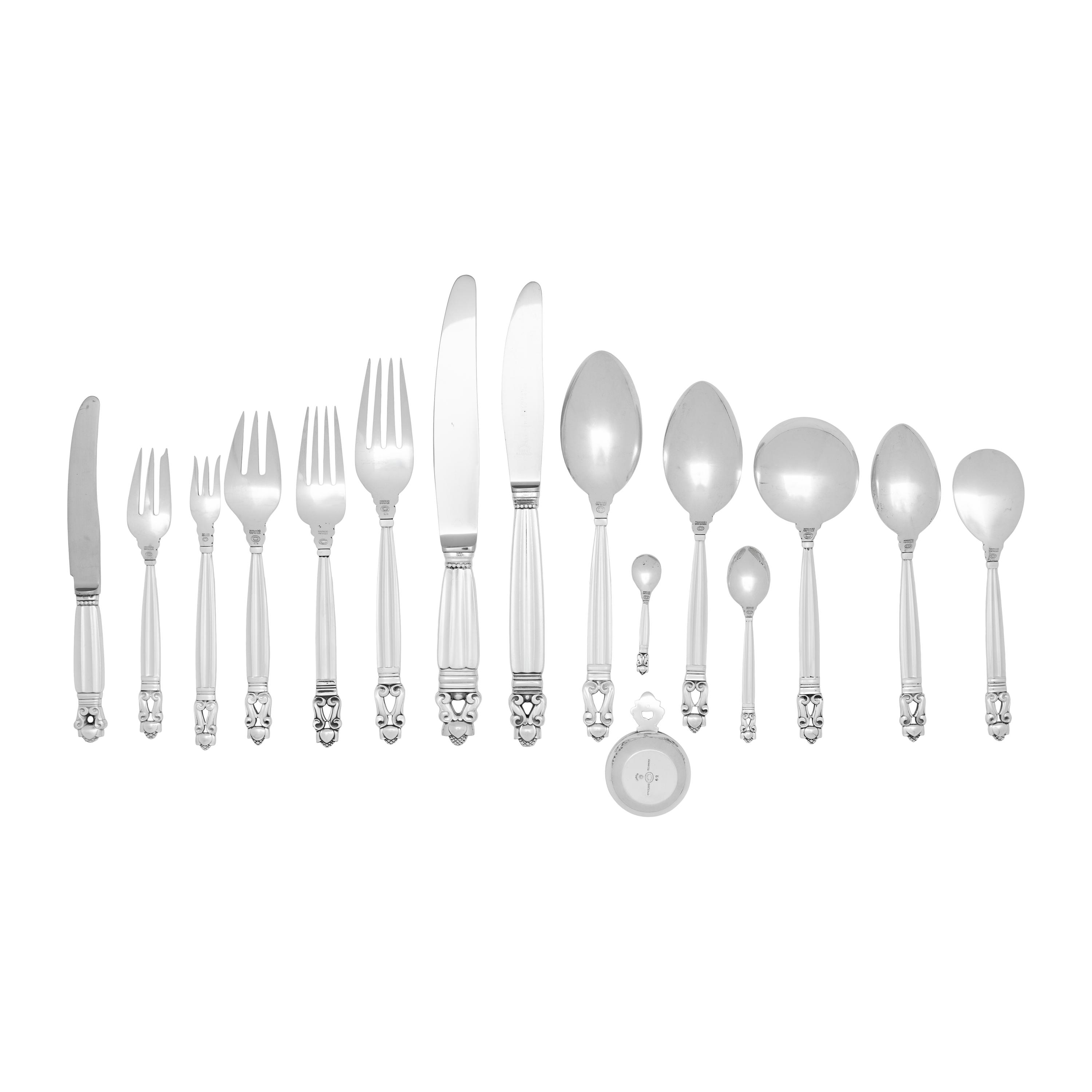 An Extensive Georg Jensen Acorn Silver Flatware Service