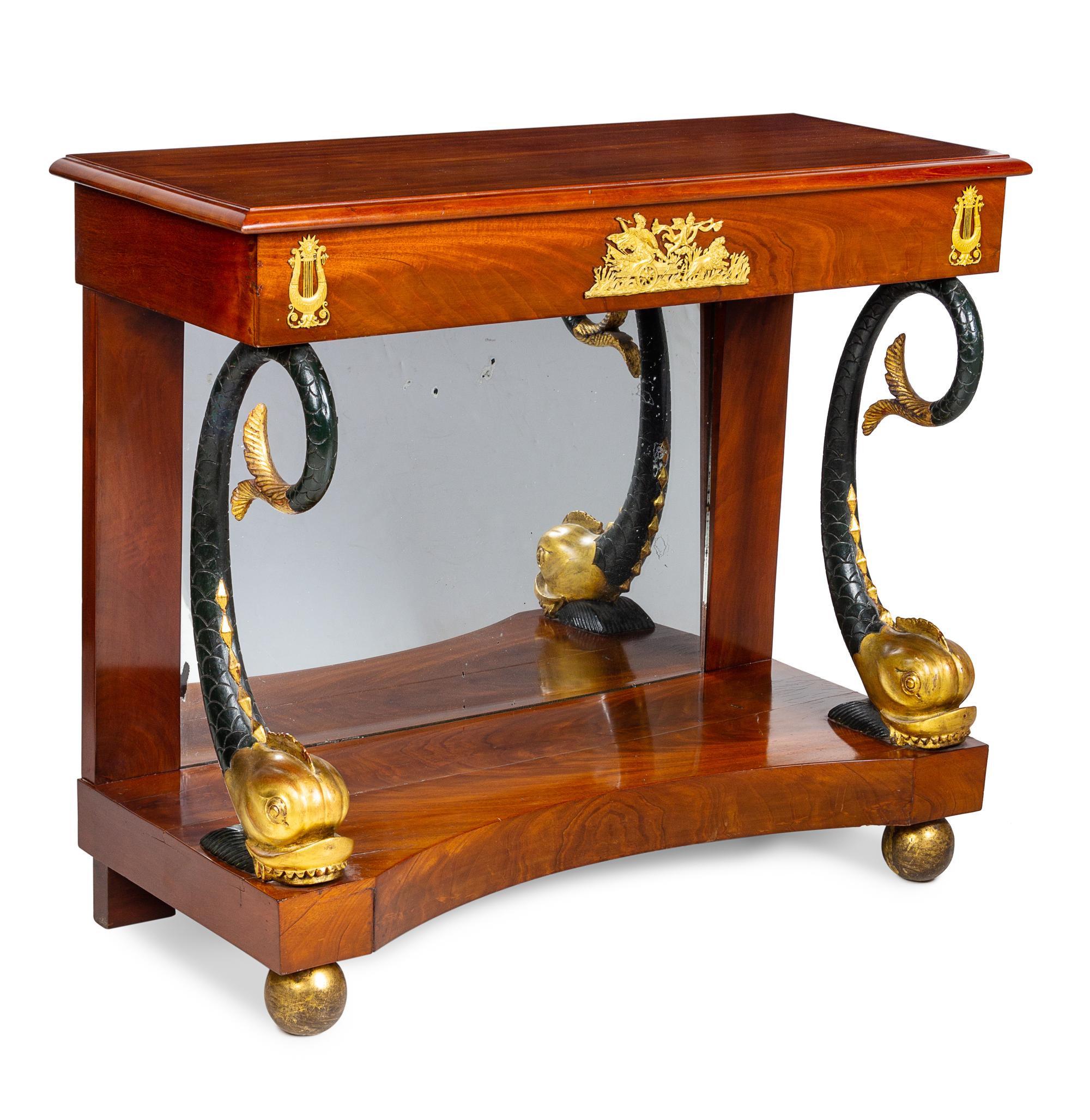 A Neoclassical Gilt Bronze Mounted Mahogany Pier Table