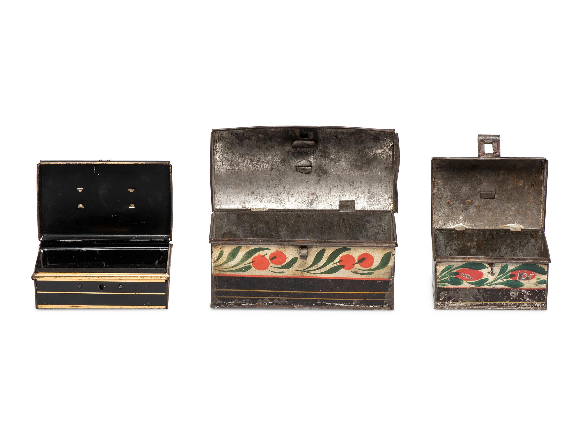 A Collection and Paint Decorated and Lithographed Advertising Tins and Banks