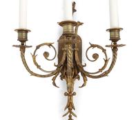 A Pair of Louis XVI Style Gilt Bronze Three-Light Sconces
