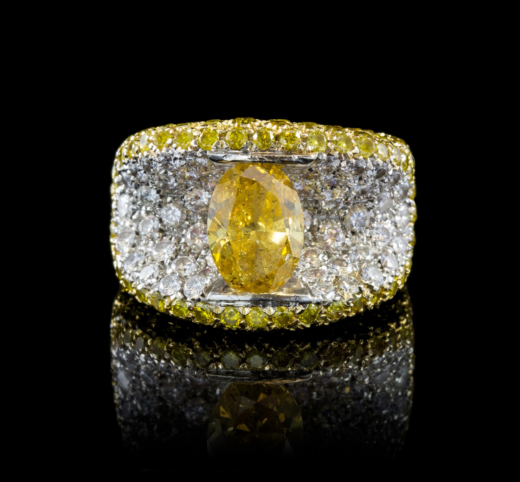 A 19 Karat Gold, Fancy Color Diamond and Diamond Ring, 11.00 dwts.