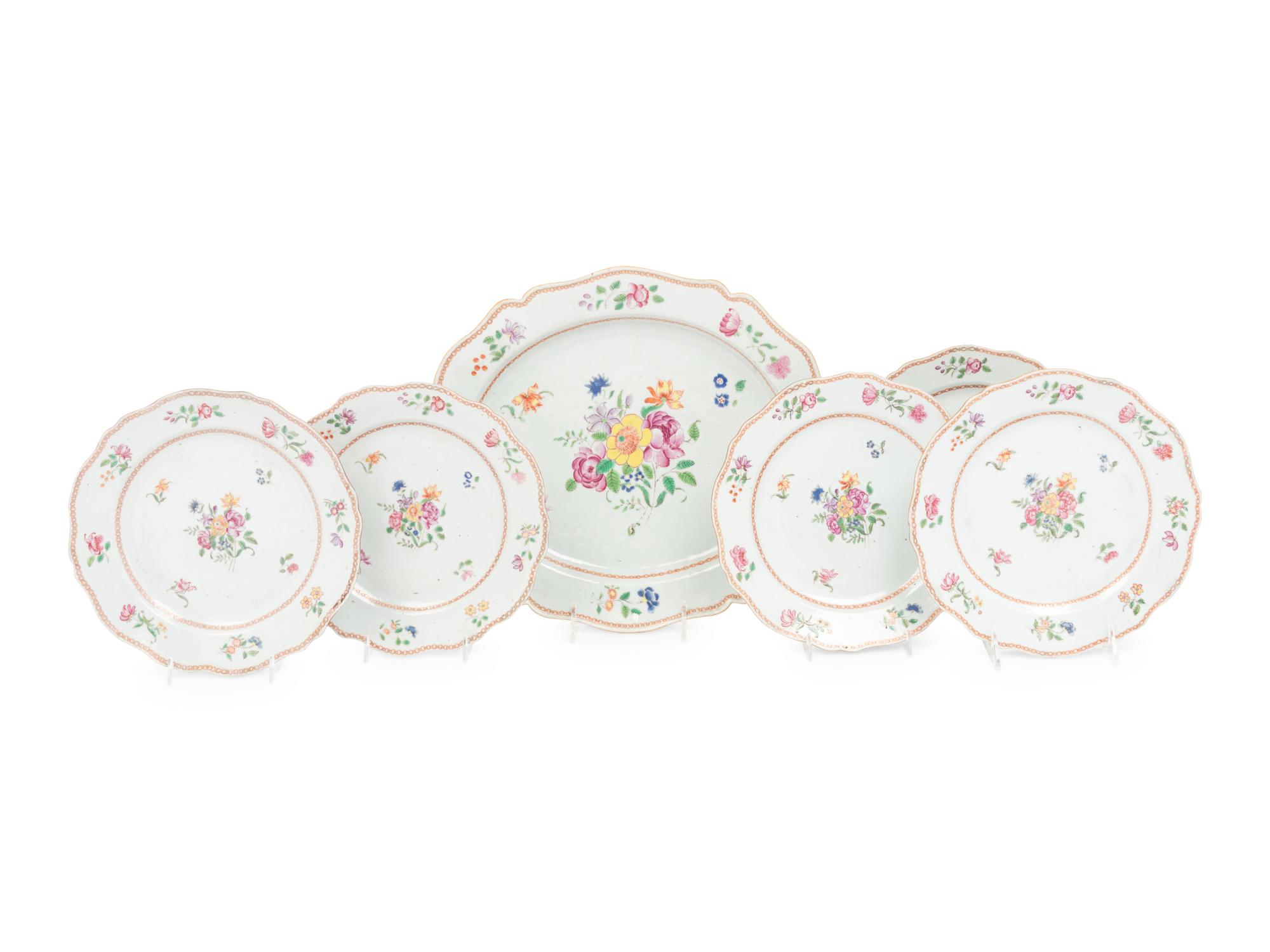 A Chinese Export Porcelain Platter and Five Plates