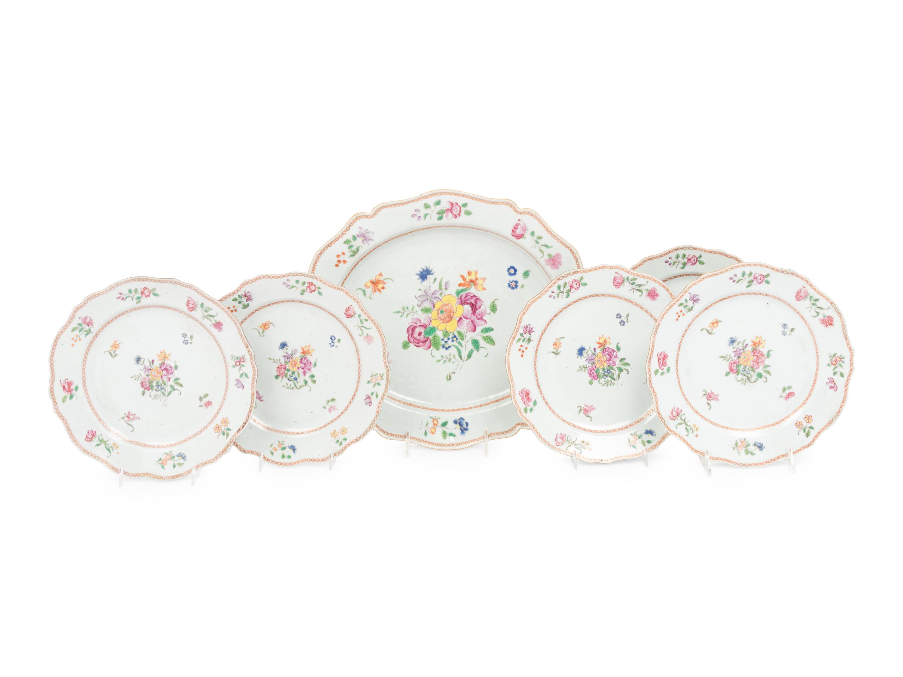 A Chinese Export Porcelain Platter and Five Plates