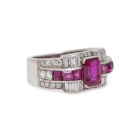 LATE ART DECO BURMESE RUBY, DIAMOND AND RUBY RING