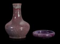 A Chinese flambe-glazed vase and a narcissus bowl 窯變釉花樽與水仙盆