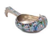A Russian Shaded Enamel Silver Kovsh