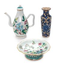 Three Chinese Porcelain Articles Height of teapot 5 3/4 inches. — 19TH CENTURY
