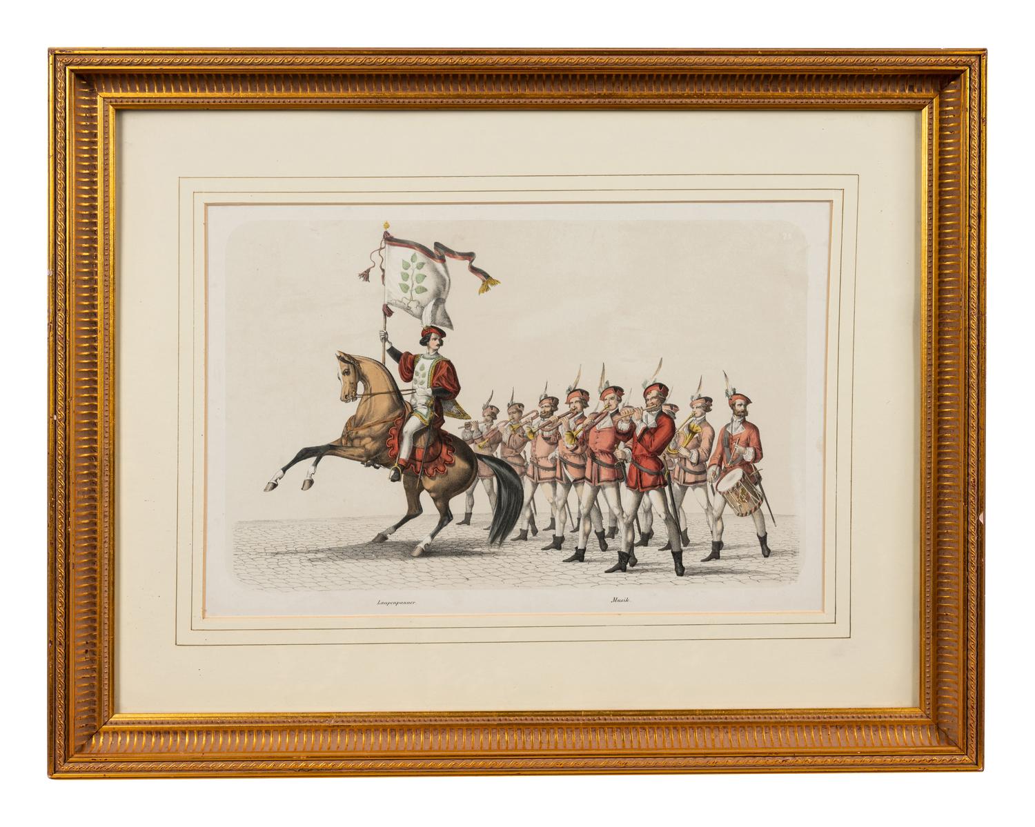 A Collection of Fifteen Engravings with Hand-Coloring of Architectural and Military Scenes