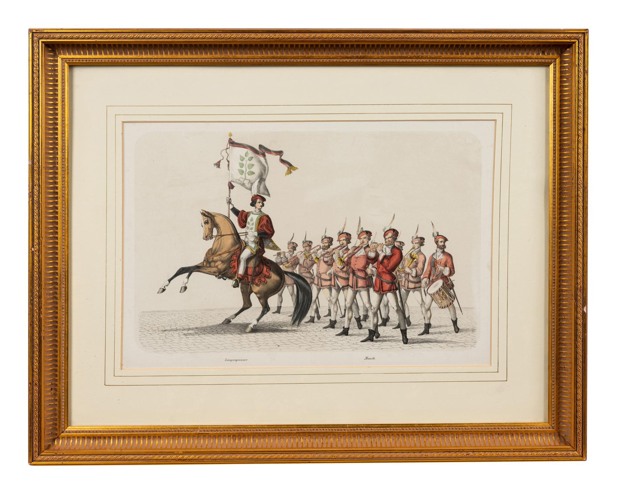 A Collection of Fifteen Engravings with Hand-Coloring of Architectural and Military Scenes