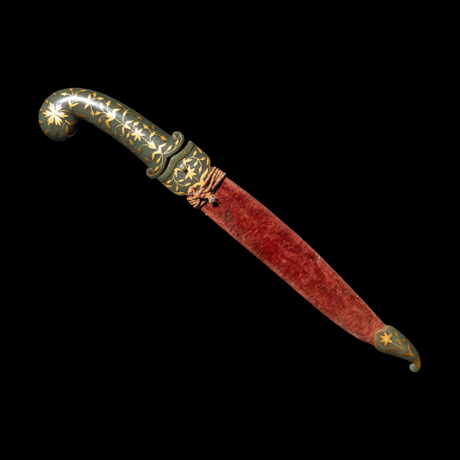 A Mughal Gold-Inlaid Jade-Hilted Dagger