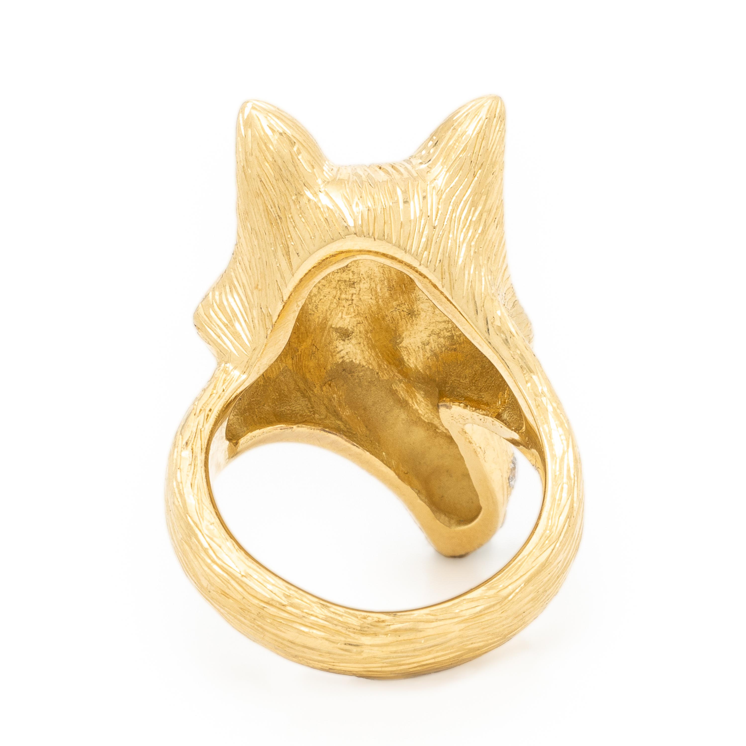 House of Ravn, 'Liberty', Yellow Gold, Diamond, and Ruby Fox Ring
