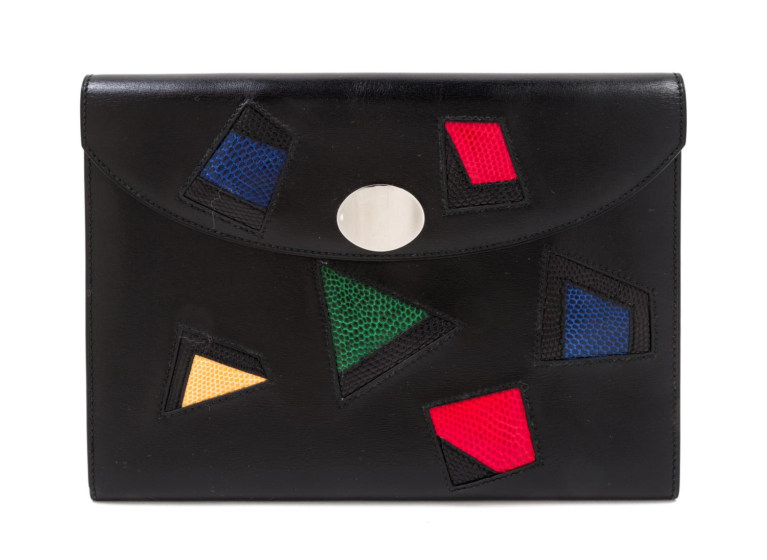 An Hermes Black Leather and Skin Envelope Clutch, 9.5" x 7" x 1."