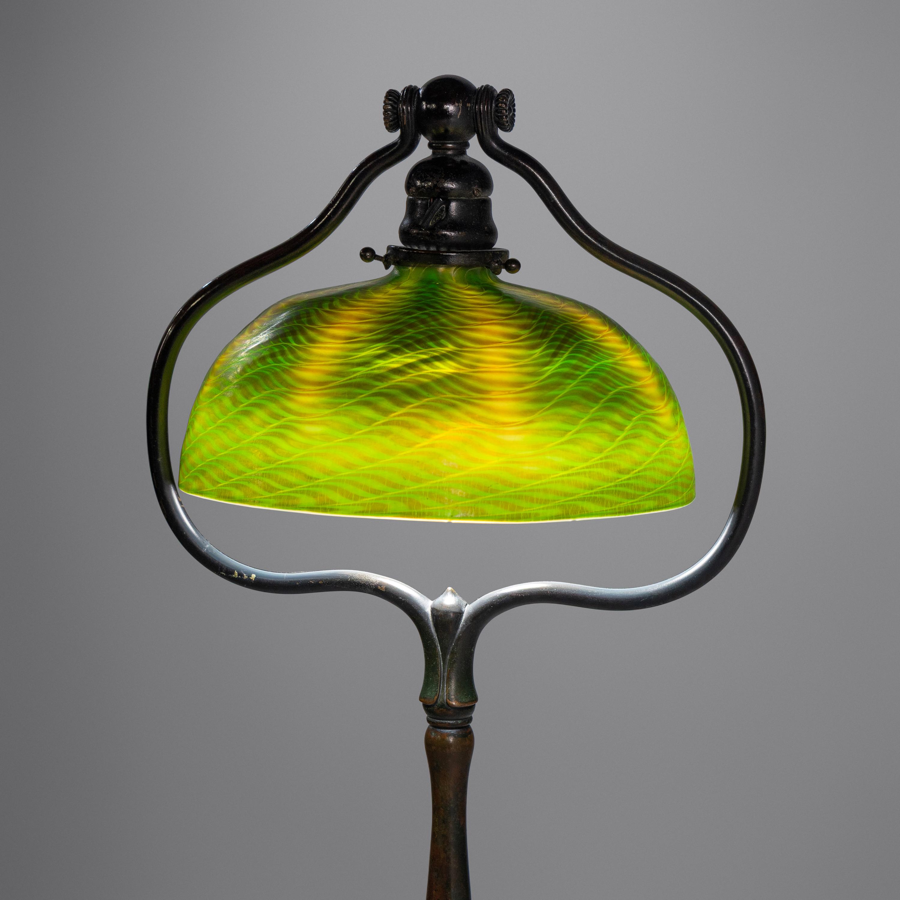 Tiffany Studios New York (American, 1880–1930) — Harp Floor Lamp with Damascene Favrile shade, c. 1910