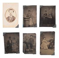 [EARLY PHOTOGRAPHY]. 8 photographs, incl. whole plate tintype of horse-drawn buggy near large home.