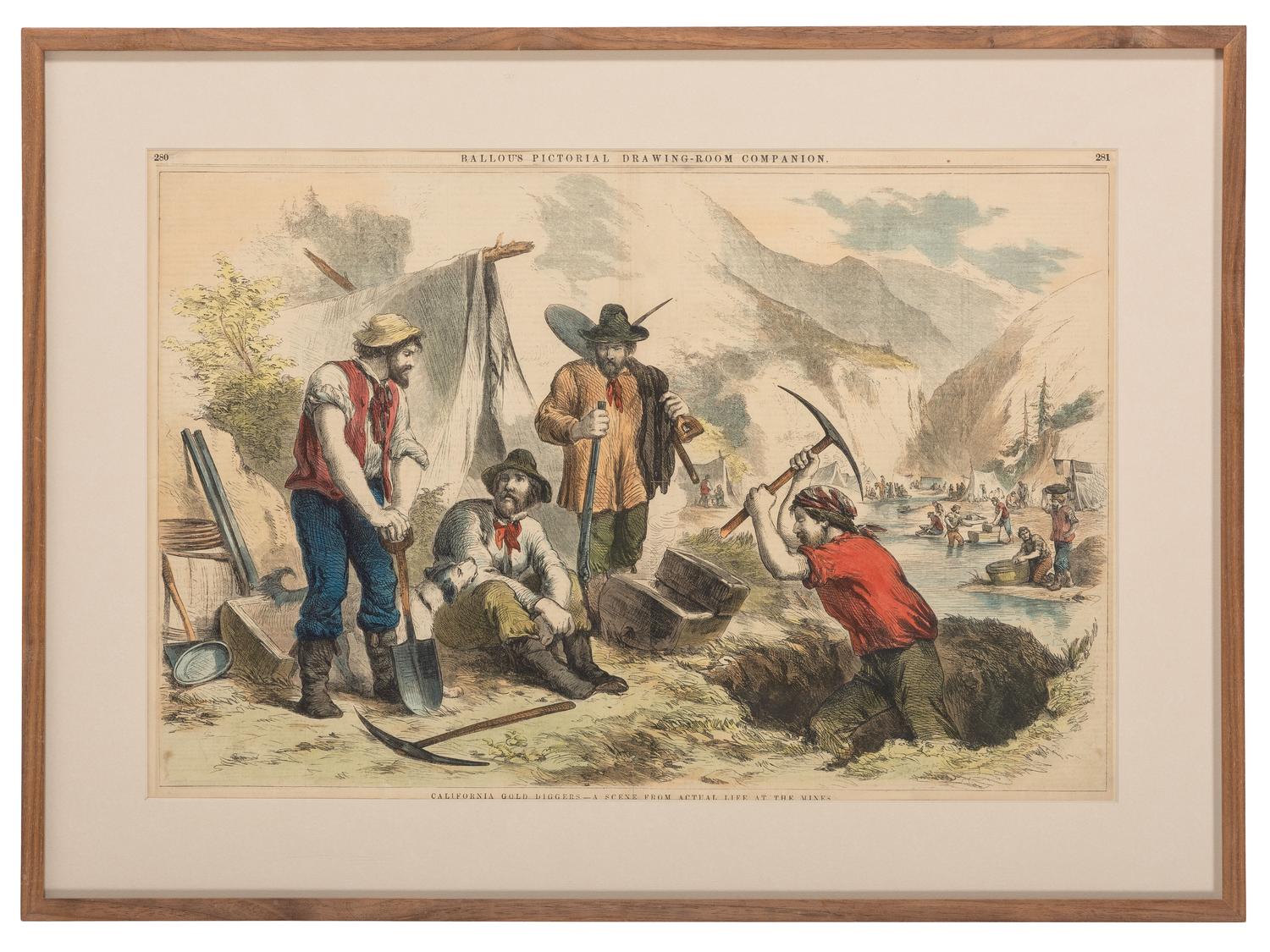 [WESTERN AMERICANA]. "California Gold Diggers," illustration from Ballou's monthly magazine.
