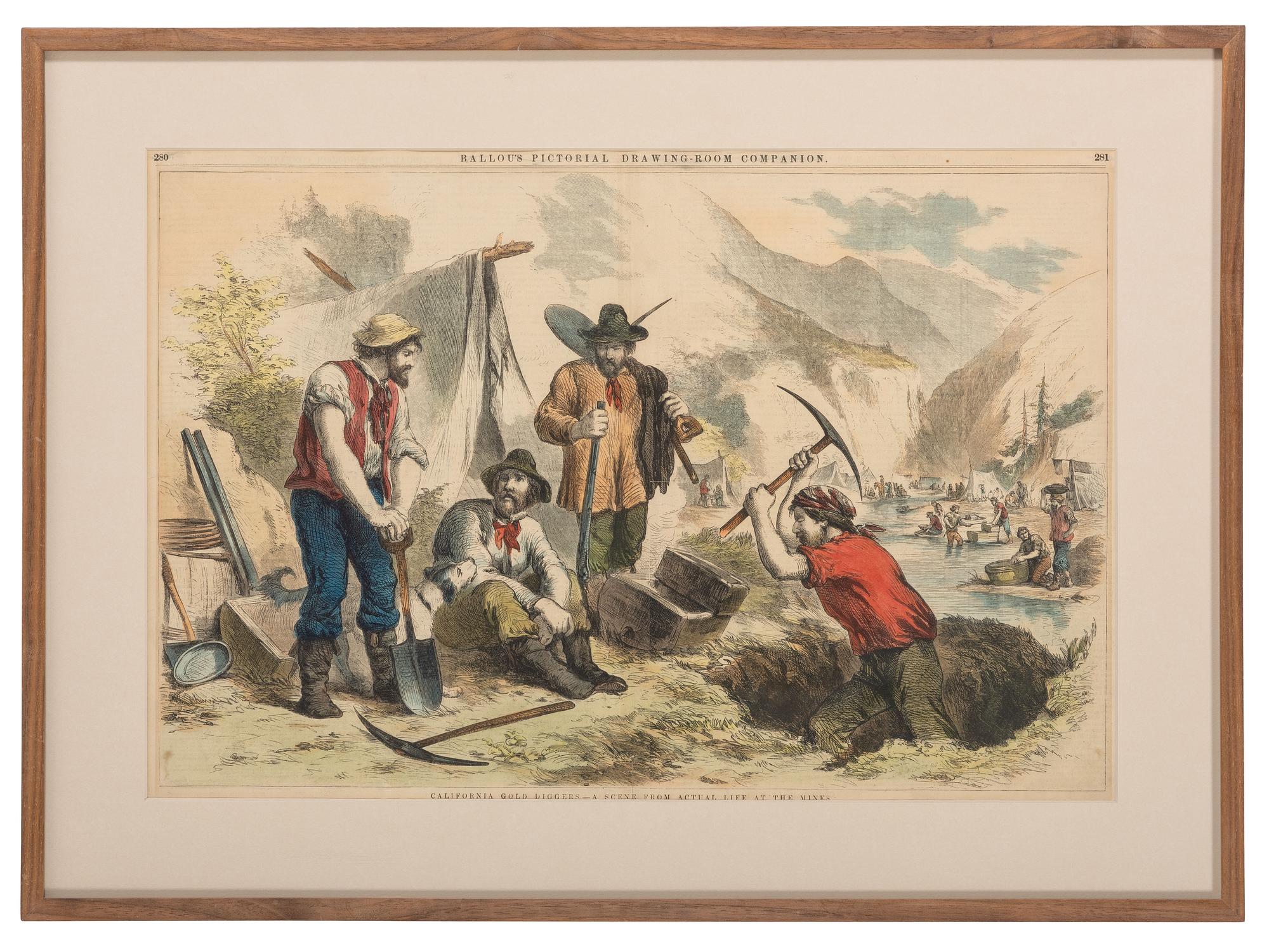 [WESTERN AMERICANA]. "California Gold Diggers," illustration from Ballou's monthly magazine.