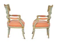 A Pair of Venetian Painted and Parcel Gilt Armchairs