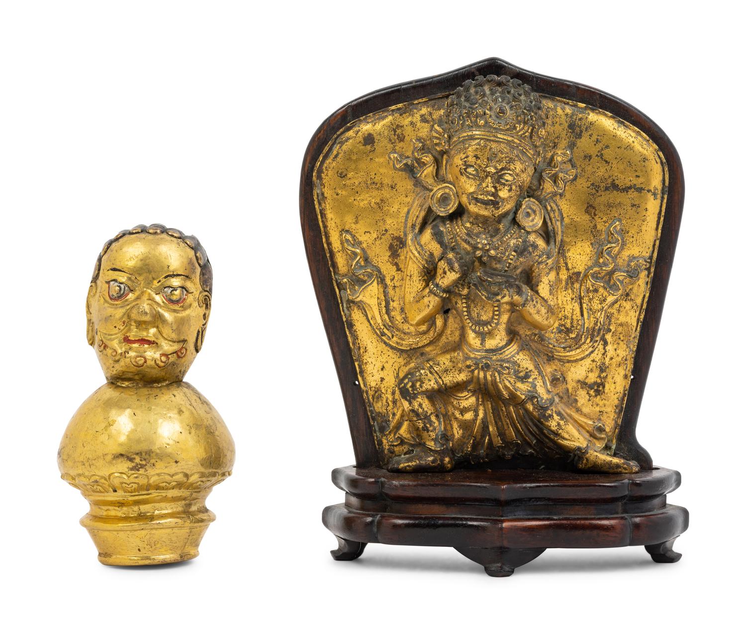 A Tibetan Gilt Bronze Repoussé Vajrapani Panel
