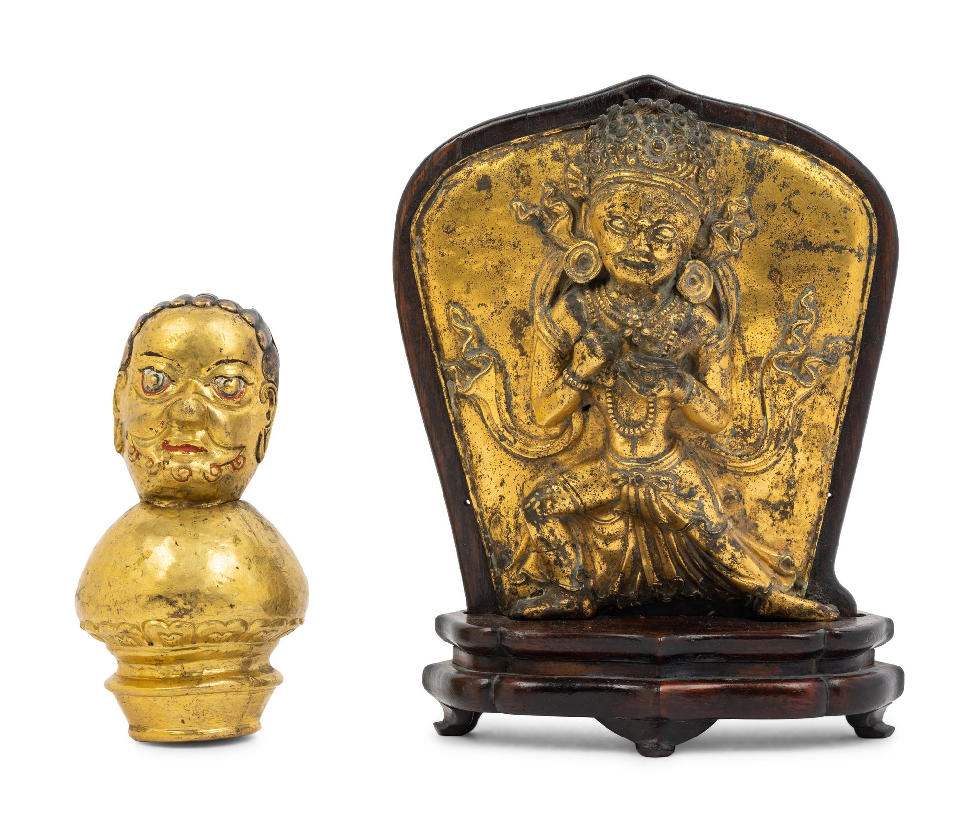A Tibetan Gilt Bronze Repoussé Vajrapani Panel