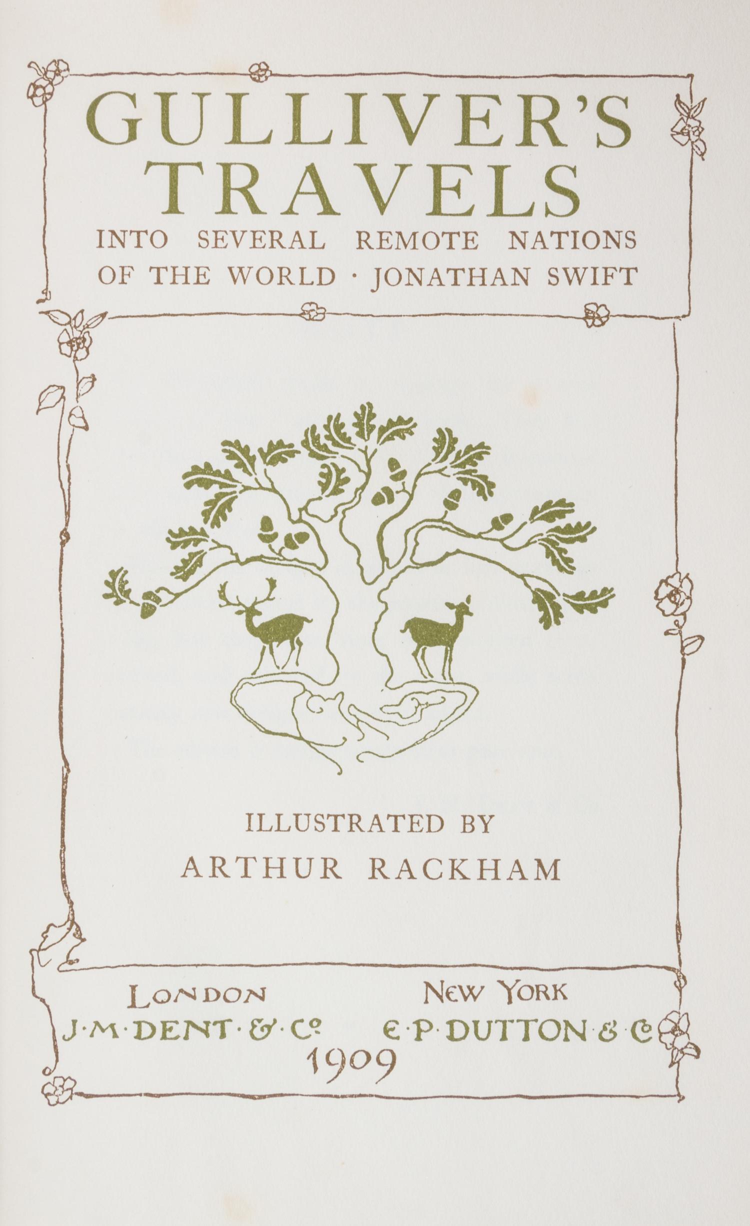 (WEITZ-COLEMAN; RACKHAM, ARTHUR) SWIFT, JONATHAN. Gulliver's Travels. London, 1909. Finely bound by Herbie Weitz.