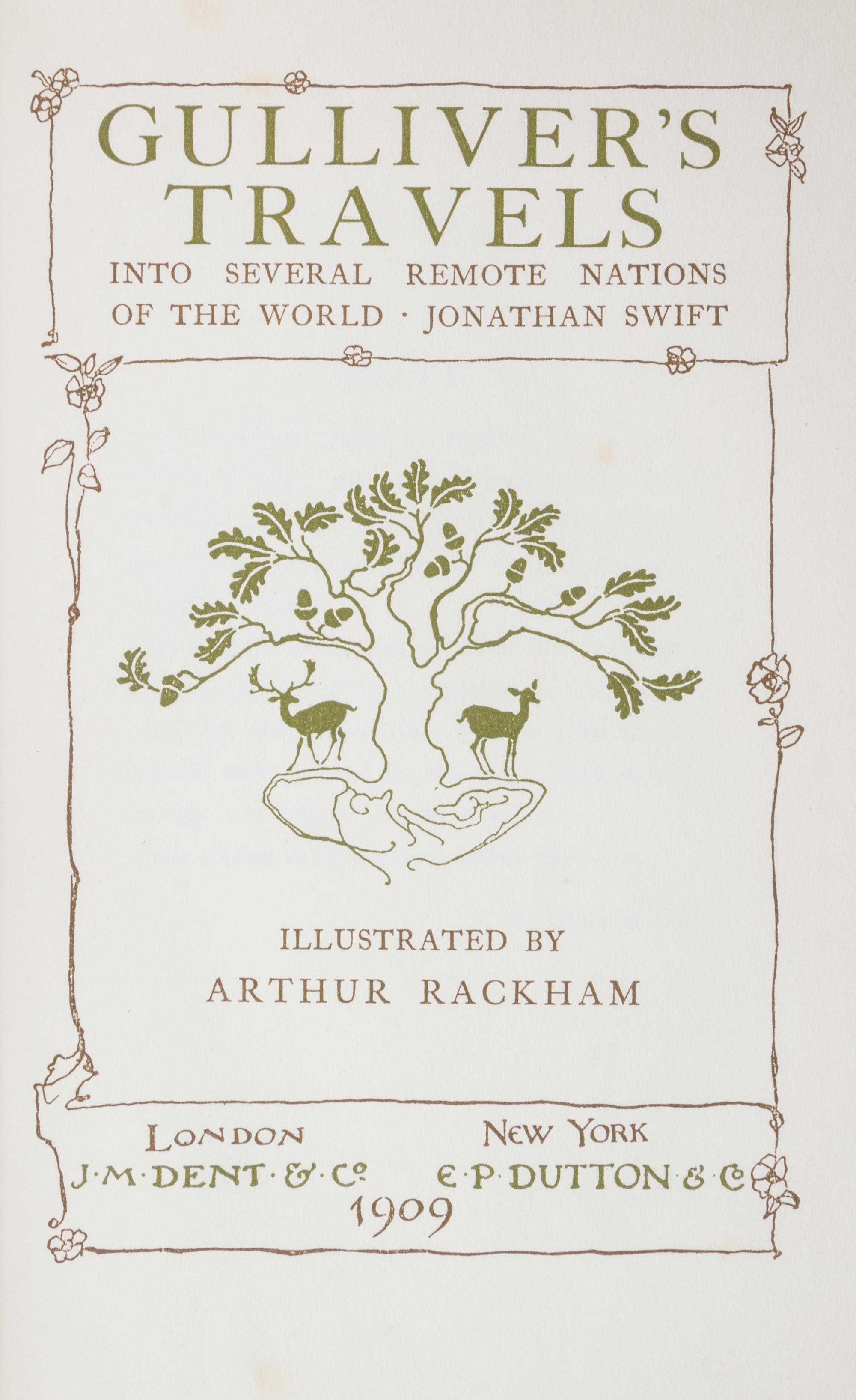 (WEITZ-COLEMAN; RACKHAM, ARTHUR) SWIFT, JONATHAN. Gulliver's Travels. London, 1909. Finely bound by Herbie Weitz.