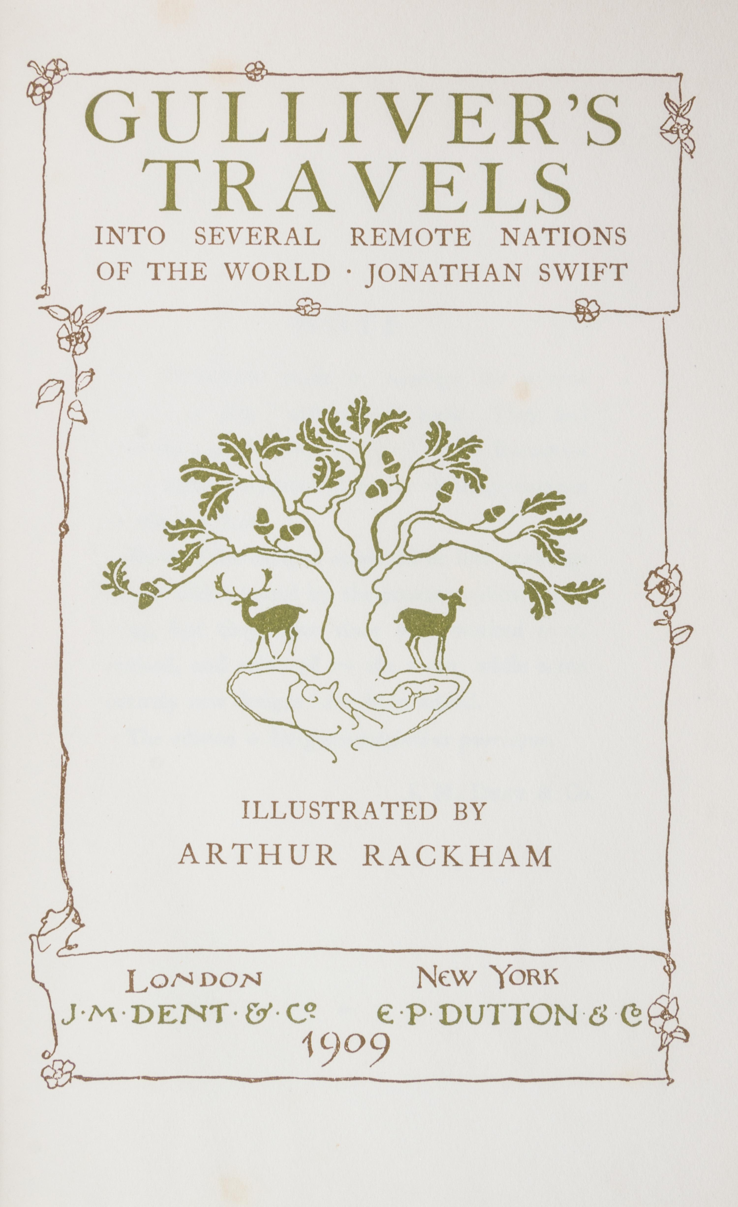 (WEITZ-COLEMAN; RACKHAM, ARTHUR) SWIFT, JONATHAN. Gulliver's Travels. London, 1909. Finely bound by Herbie Weitz.
