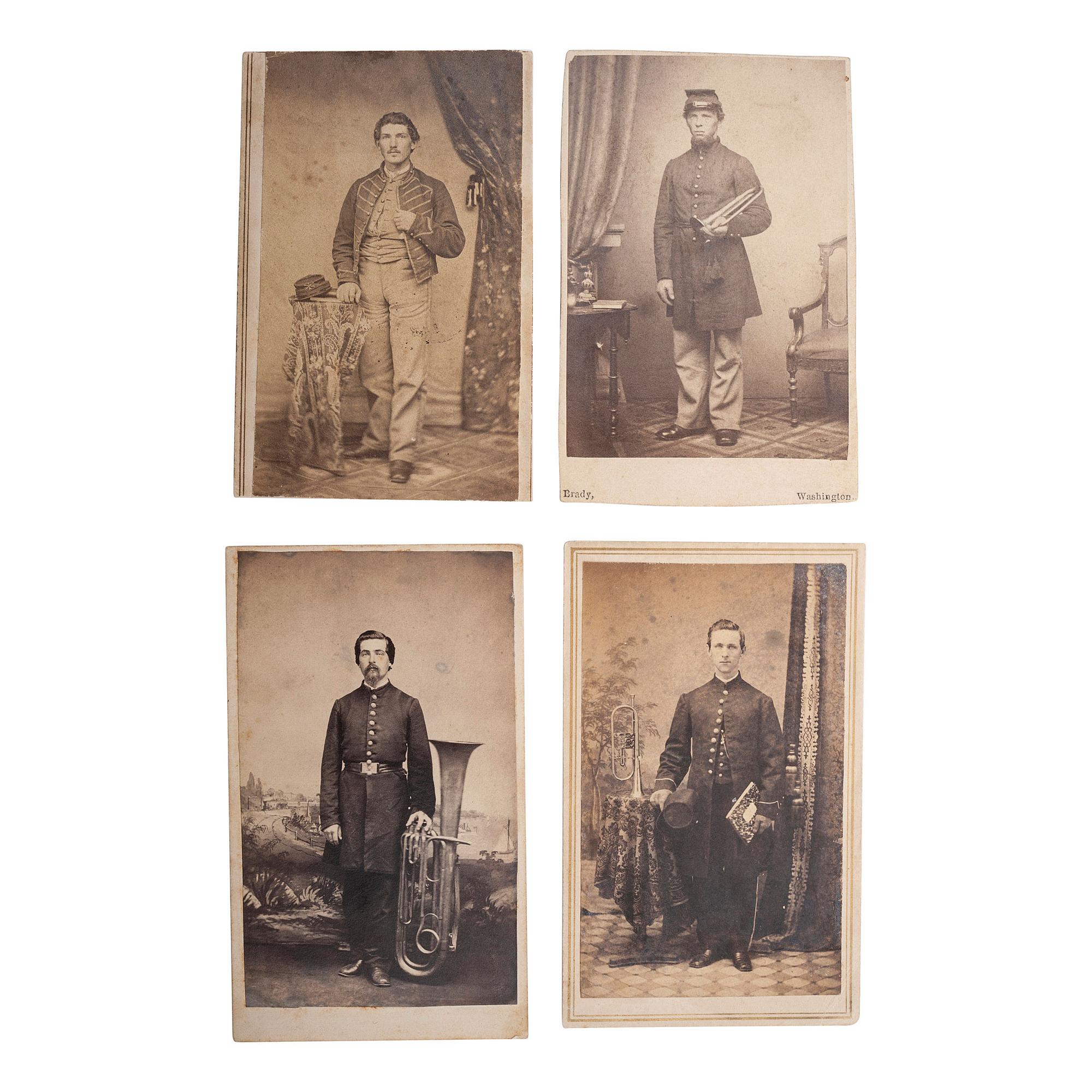 [CIVIL WAR]. A group of 4 CDVs of Union musicians, comprising: