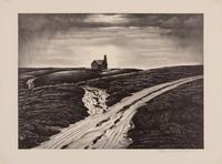 A group of four American prints (Philip Cheney, Sweet Water ; Fred Shane, Farm in the Rockies ; Lynd Ward, The Corral - Tres Cumbres ; Edward A. Wilson, Hog Back Meeting House )