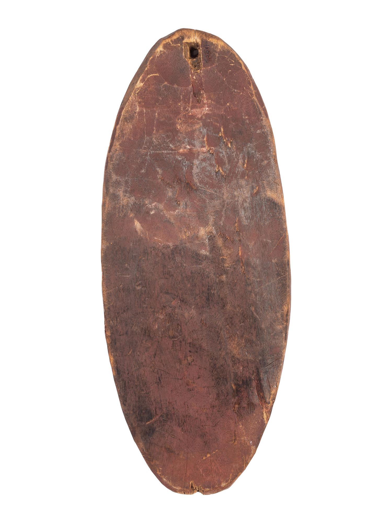 A Painted Leather African Shield and a Painted Wood Board Depicting an African Mask