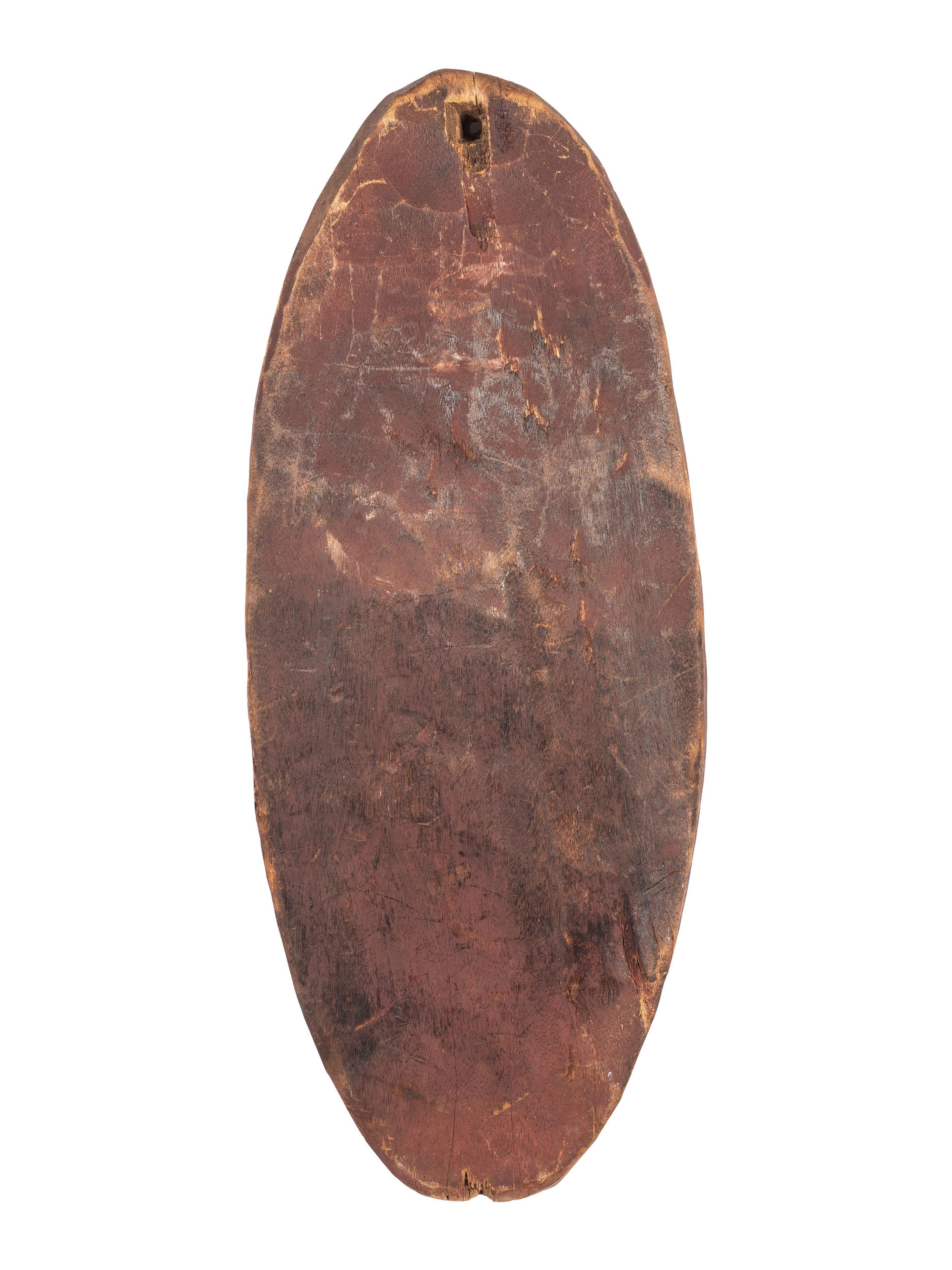 A Painted Leather African Shield and a Painted Wood Board Depicting an African Mask